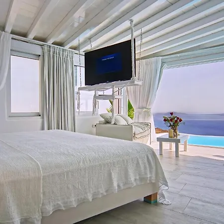 别墅 Exquisite Mykonos Cielo 2 Bedroom Private Pool And Outdoor Jacuzzi Panoramic Sea And Sunset View Gym Helipad Tennis Court ,